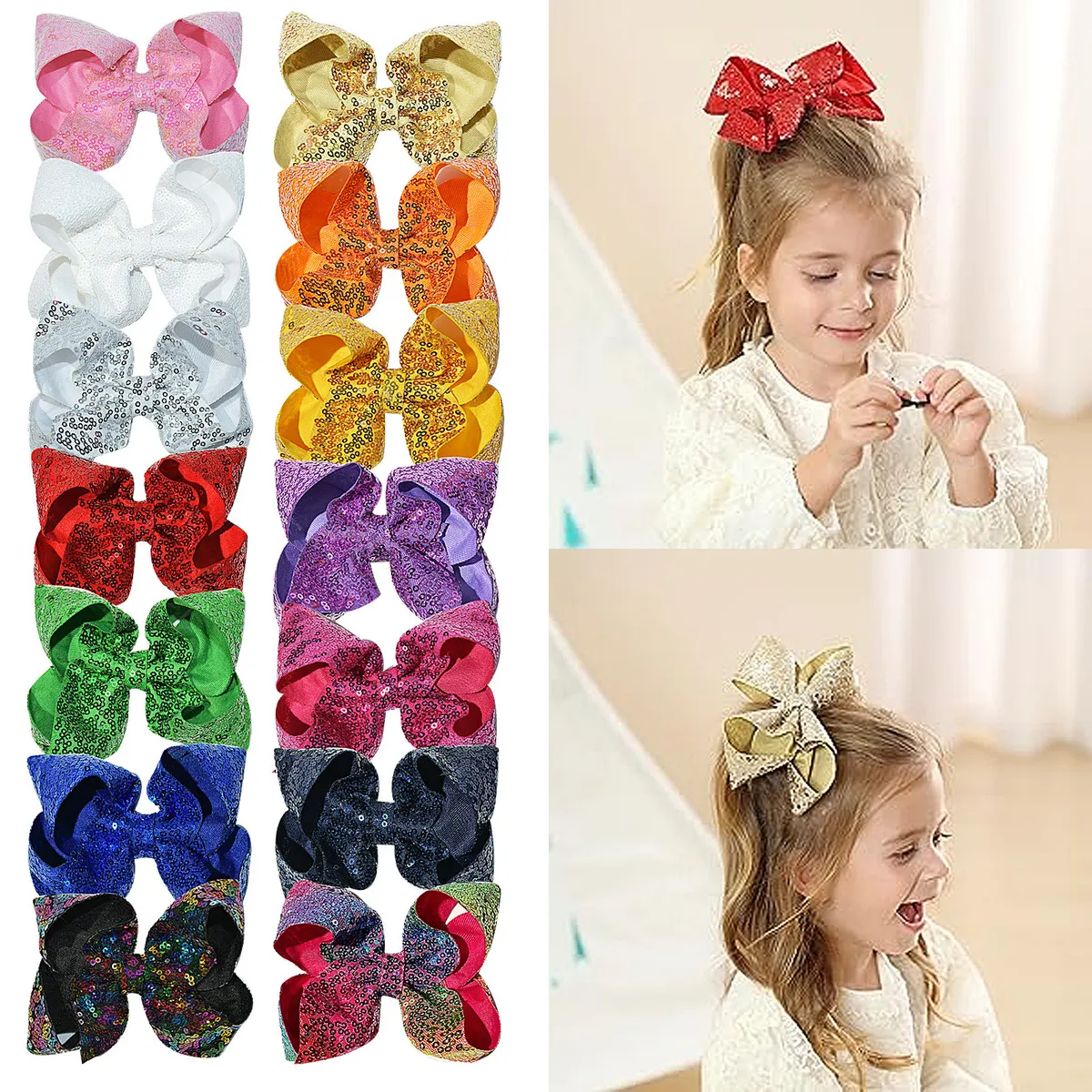 Kids Girls Sequins Bow Duckbill Hairpin Lovely Cloth