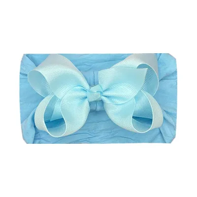 Baby Cute Solid Color Plaid Bow Hair Band Cloth Nylon Ribbed Belt