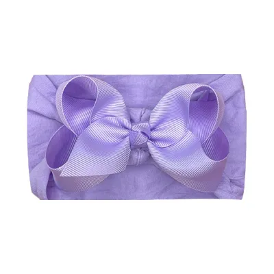 Baby Cute Solid Color Plaid Bow Hair Band Cloth Nylon Ribbed Belt
