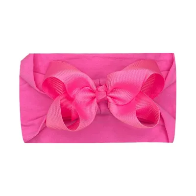 Baby Cute Solid Color Plaid Bow Hair Band Cloth Nylon Ribbed Belt
