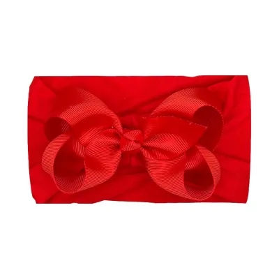 Baby Cute Solid Color Plaid Bow Hair Band Cloth Nylon Ribbed Belt