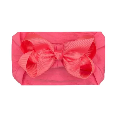 Baby Cute Solid Color Plaid Bow Hair Band Cloth Nylon Ribbed Belt