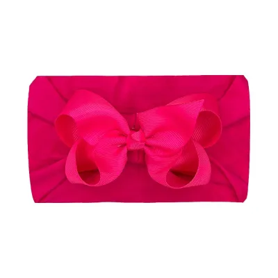 Baby Cute Solid Color Plaid Bow Hair Band Cloth Nylon Ribbed Belt
