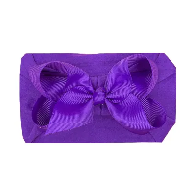 Baby Cute Solid Color Plaid Bow Hair Band Cloth Nylon Ribbed Belt