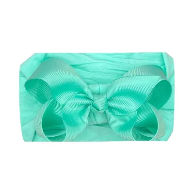 Baby Cute Solid Color Plaid Bow Hair Band Cloth Nylon Ribbed Belt