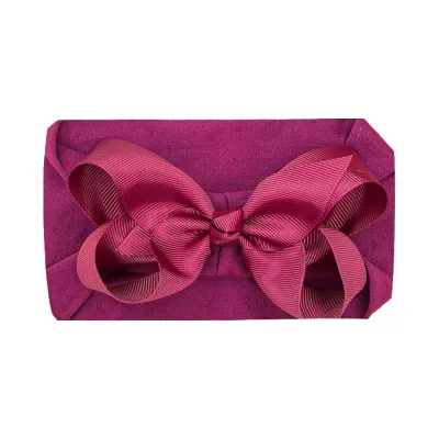Baby Cute Solid Color Plaid Bow Hair Band Cloth Nylon Ribbed Belt