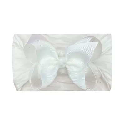 Baby Cute Solid Color Plaid Bow Hair Band Cloth Nylon Ribbed Belt