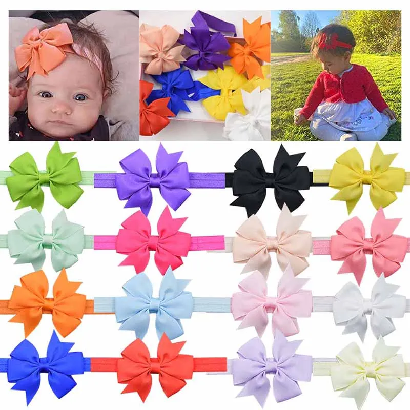 Baby Cute Solid Color Bow Hair Band with Plaid Pattern