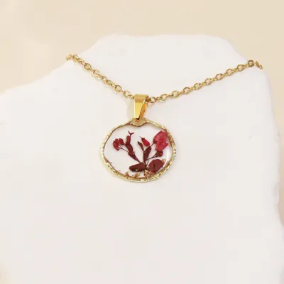 Summer Women Fashion Multicolor Dried Flower Hand Drop Glue Pendant Necklace