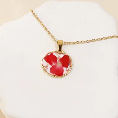 Summer Women Fashion Multicolor Dried Flower Hand Drop Glue Pendant Necklace