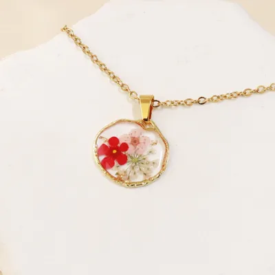 Summer Women Fashion Multicolor Dried Flower Hand Drop Glue Pendant Necklace