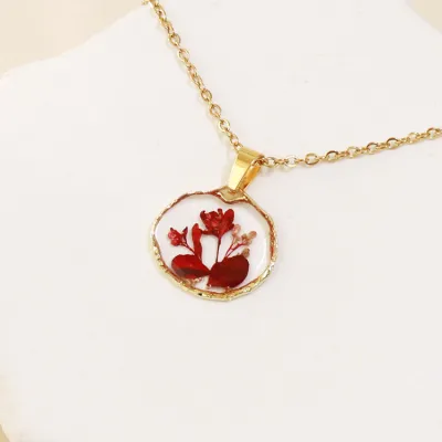 Summer Women Fashion Multicolor Dried Flower Hand Drop Glue Pendant Necklace