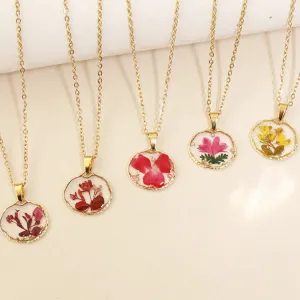 Summer Women Fashion Multicolor Dried Flower Hand Drop Glue Pendant Necklace
