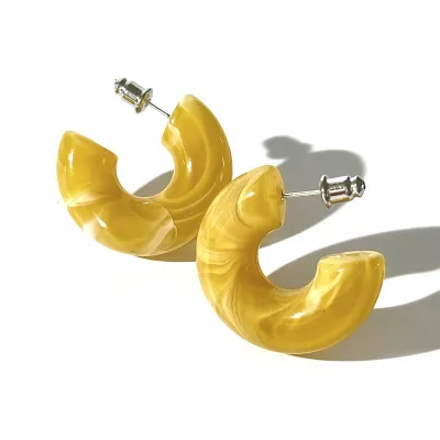 Women Fashion C Shape Acrylic Candy Color Earrings