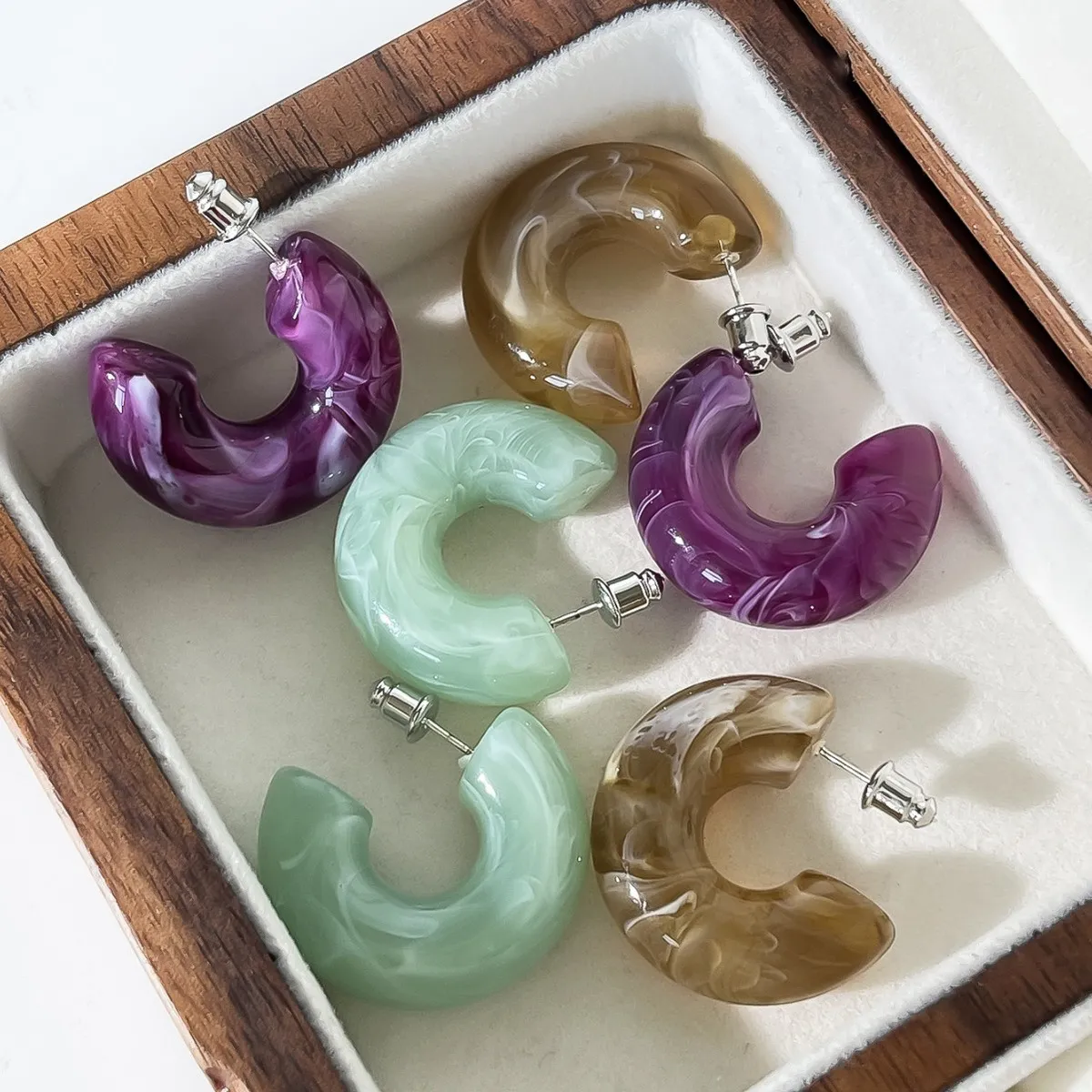Women Fashion C Shape Acrylic Candy Color Earrings