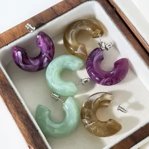 Women Fashion C Shape Acrylic Candy Color Earrings