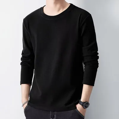Men Basic Casual Solid Color Plus Size Long Sleeve Round Neck T-Shirt