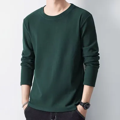 Men Basic Casual Solid Color Plus Size Long Sleeve Round Neck T-Shirt