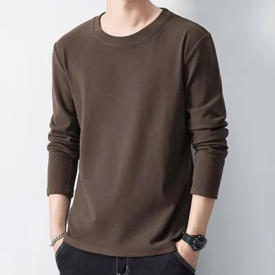 Men Basic Casual Solid Color Plus Size Long Sleeve Round Neck T-Shirt