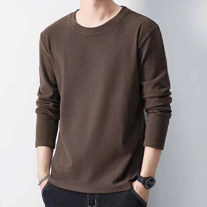 Men Basic Casual Solid Color Plus Size Long Sleeve Round Neck T-Shirt