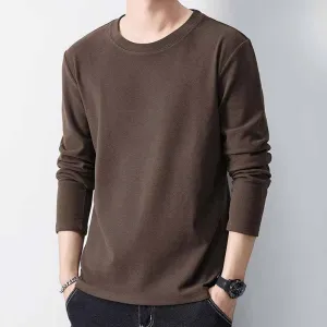 Men Basic Casual Solid Color Plus Size Long Sleeve Round Neck T-Shirt