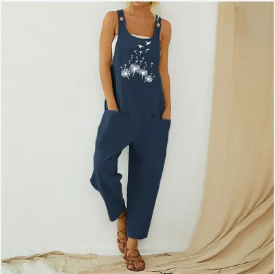 Summer Women Casual Abstract Printed Strap Jumpsuit