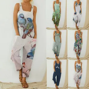 Summer Women Casual Abstract Printed Strap Jumpsuit
