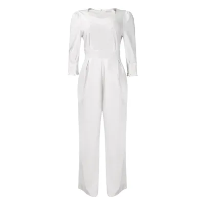Women Casual Solid Color Long Sleeve Loose Wide Leg Jumpsuit