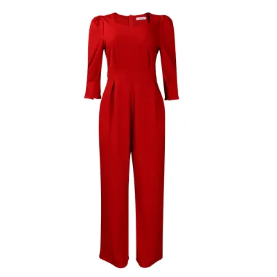 Women Casual Solid Color Long Sleeve Loose Wide Leg Jumpsuit