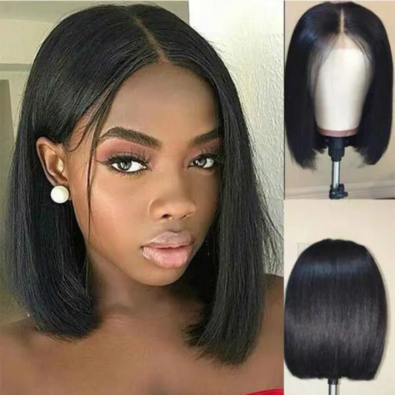 Women Fashion Short Straight Hair Wave Chemical Fiber Wig Head Cover Middle Point Bangs