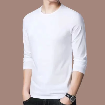 Men Basic Casual Plus Size Long Sleeve Round Neck Solid Color T-Shirt