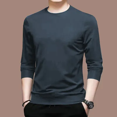 Men Basic Casual Plus Size Long Sleeve Round Neck Solid Color T-Shirt
