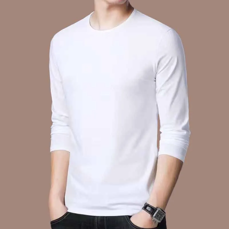 Men Basic Casual Plus Size Long Sleeve Round Neck Solid Color T-Shirt