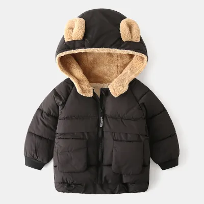 Kids Unisex Winter Casual Cute Solid Color Fleeces Long Sleeve Hooded Padded Coat