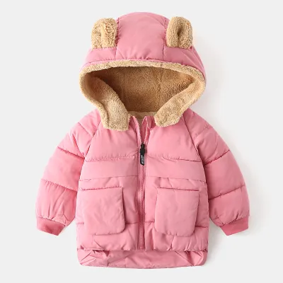 Kids Unisex Winter Casual Cute Solid Color Fleeces Long Sleeve Hooded Padded Coat