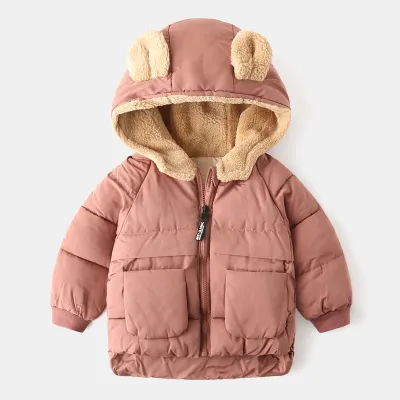 Kids Unisex Winter Casual Cute Solid Color Fleeces Long Sleeve Hooded Padded Coat