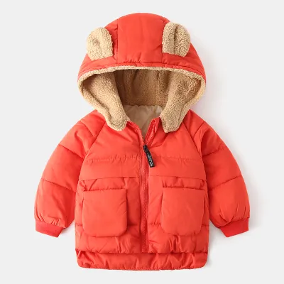 Kids Unisex Winter Casual Cute Solid Color Fleeces Long Sleeve Hooded Padded Coat