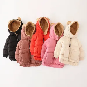 Kids Unisex Winter Casual Cute Solid Color Fleeces Long Sleeve Hooded Padded Coat