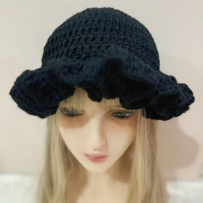 Autumn Winter Women Fashion Solid Color Ruffled Crocheted Wool Beanie Hat