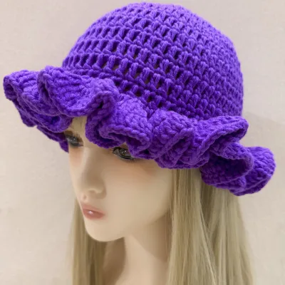 Autumn Winter Women Fashion Solid Color Ruffled Crocheted Wool Beanie Hat