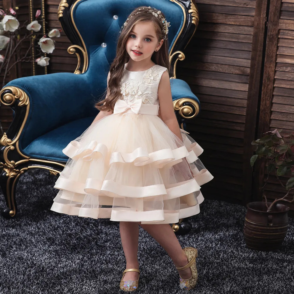 Kids Toddler Girls Fashion Flower Bow Mesh Sleeveless Party Tutu Dress