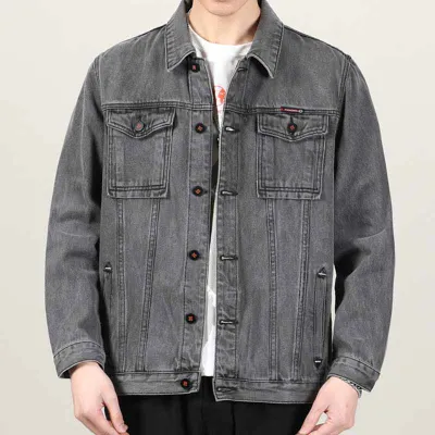 Men Fashion Casual Plus Size Loose Long Sleeve Lapel Denim Jacket