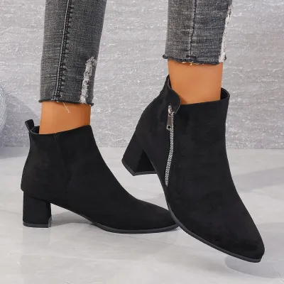 Women Vintage Suede Ankle Boots with Side Zipper