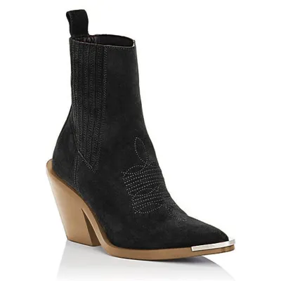 Plus Size Women Vintage Suede Pointed Ankle Boots with Coarse Heel
