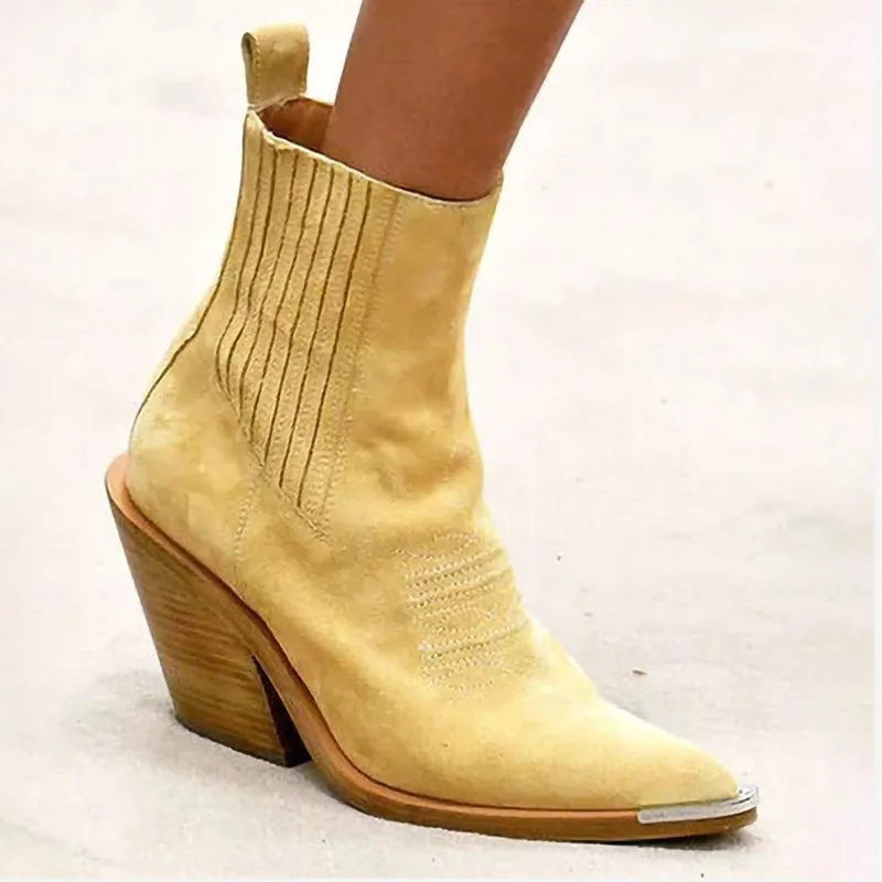 Plus Size Women Vintage Suede Pointed Ankle Boots with Coarse Heel