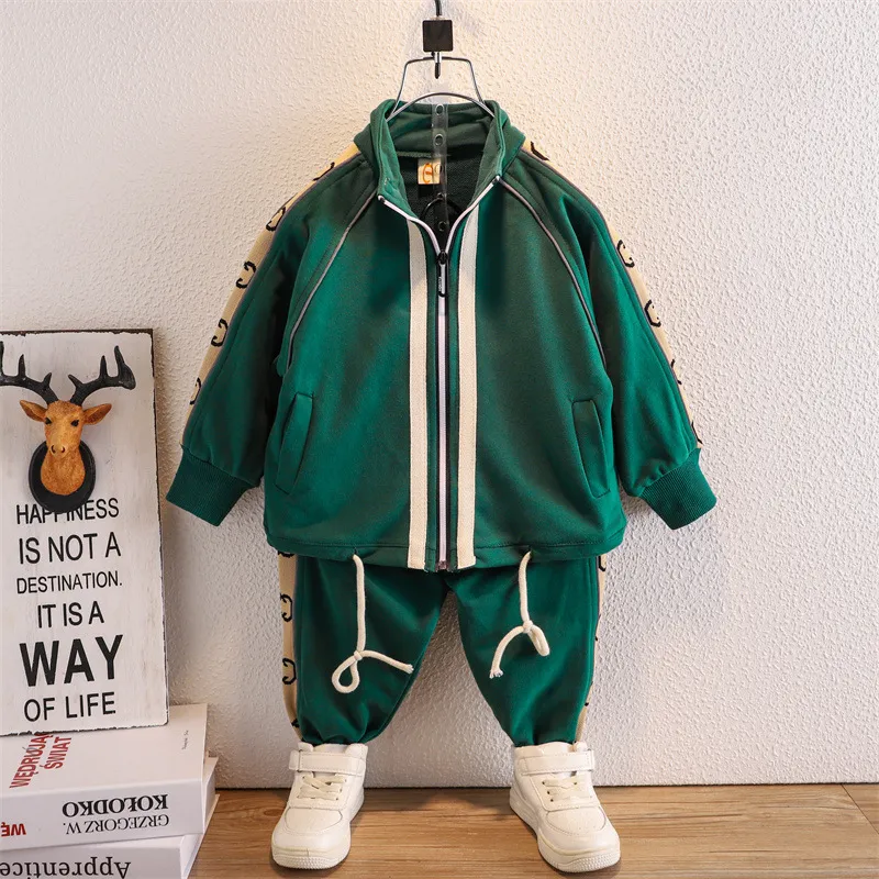 Kids Toddler Boys Spring Autumn Casual Sports Color Matching Long Sleeve Coat Pants Two Piece Set