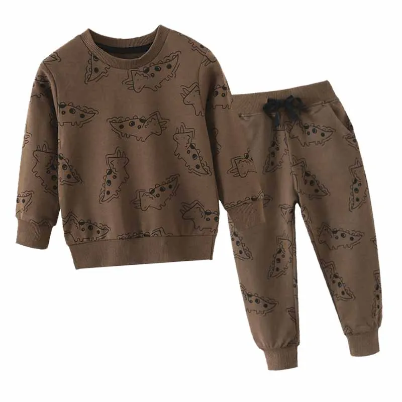 Kids Toddler Boys Spring Autumn Casual Cute Cartoon Dinosaur Print Long Sleeve Sweatshirts Trousers Set