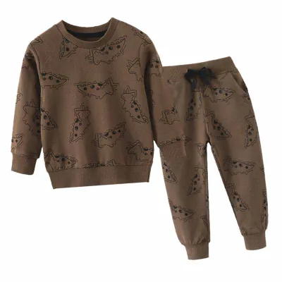 Kids Toddler Boys Spring Autumn Casual Cute Cartoon Dinosaur Print Long Sleeve Sweatshirts Trousers Set