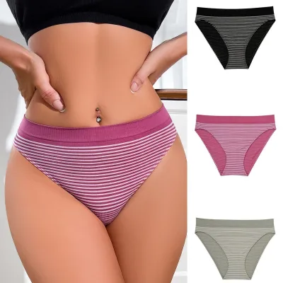 Women Fashion Seamless Stripe Comfortable Breathable Panties