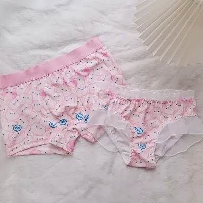 Cartoon Cute Bear Lace Semi-Transparent Couple Panties